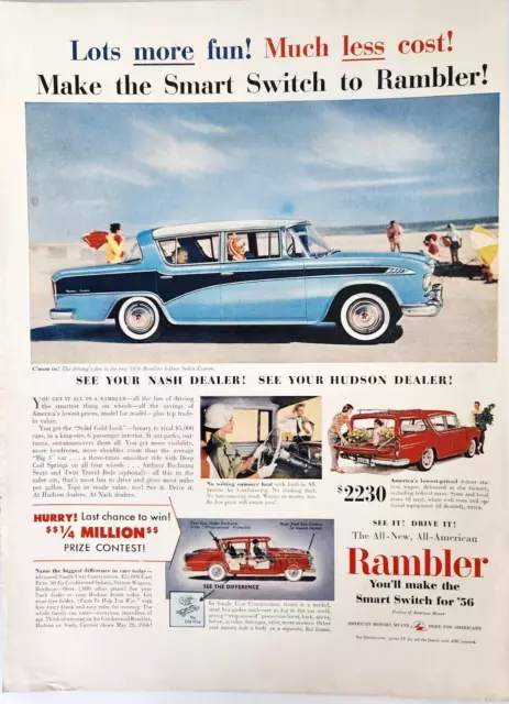 Rambler Sedan Custom Vintage 1956 Car Magazine Ad Print Automobile Beach 2