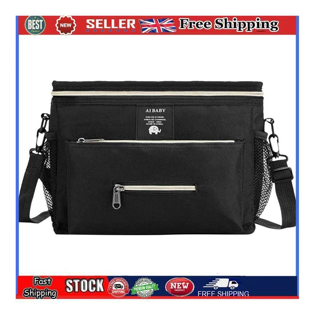 Bolso cochecito de bebé multicapa bolsa de almacenamiento de pañales bolsa de cochecito con cremallera (negro)