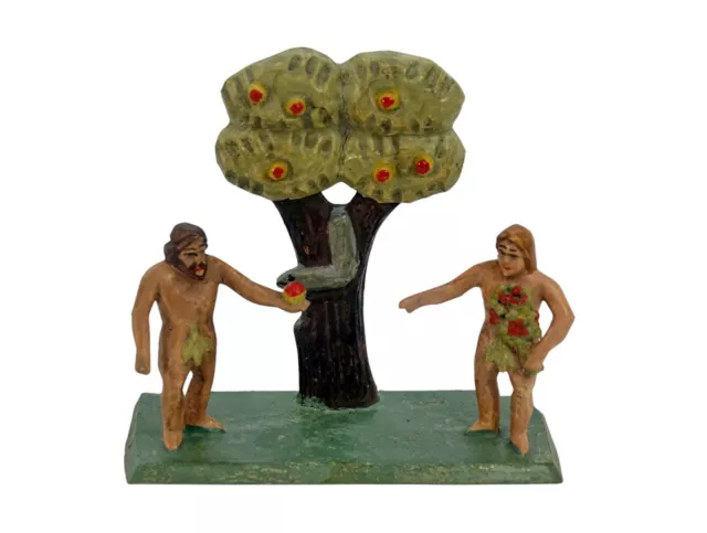 Adam und Eva mit Schlange und Apfelbaum - Holz geschnitzt (# 15096)