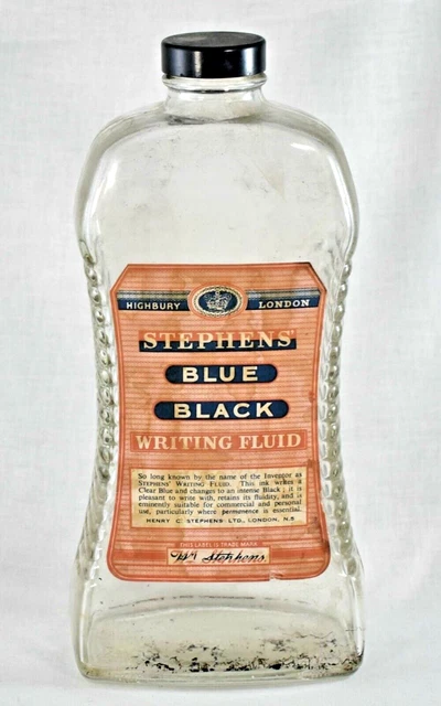 Stephens Ink VINTAGE STEPHENS BLUE BLACK WRITING FLUID EMPTY GLASS INK BOTTLE 26cm £ ...