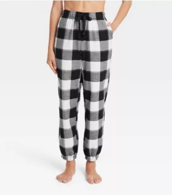Women's Flannel Jogger Pants - Stars Above - Black & White Plaid Small. NWT