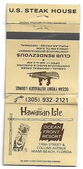 Tiki God Tropical Matchbook Hawaiian Isle Miami Beach, FL