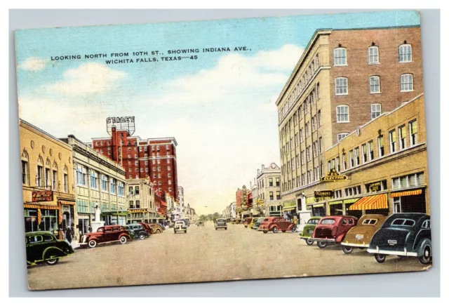 Vintage 1951 Postcard 10th Street Indiana Avenue Wichita Falls Texas - Old Cars