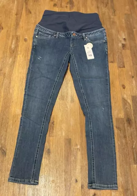 Ladies size 10 Blue denim MATERNITY over belly SKINNY Jeans Distressed NEW 7957