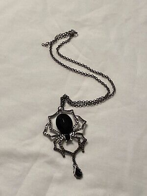 Halloween Large Spider pendant necklace 18 in  chain black spooky goth