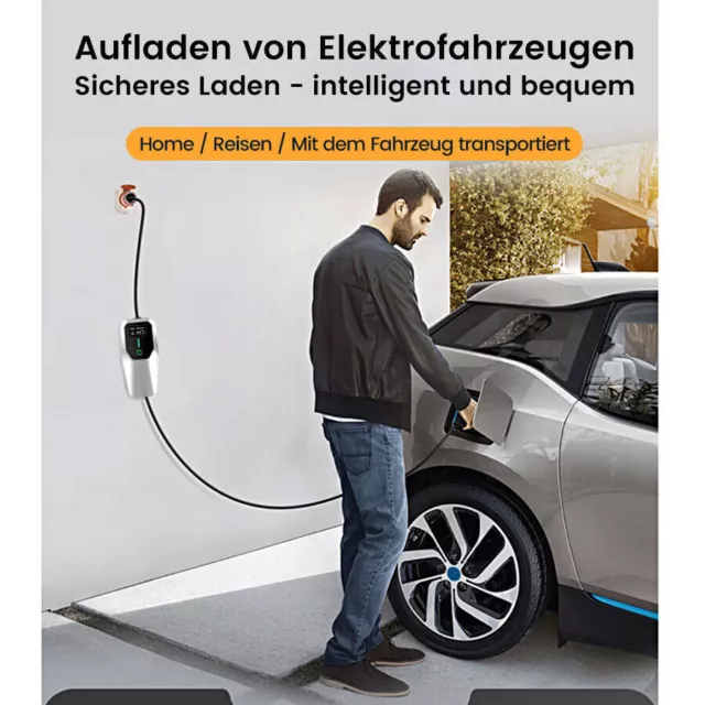 EV Type2 3 Tragbares Ladegerät Ladekabel Elektroauto Einstellbar 32A 22KW EU 3