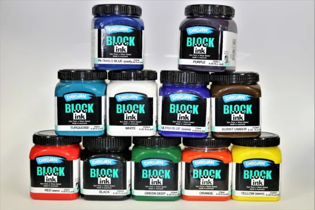DERIVAN BLOCK PRINTING INK  - 13 Colors - Large 250ml Tubs  + combined post