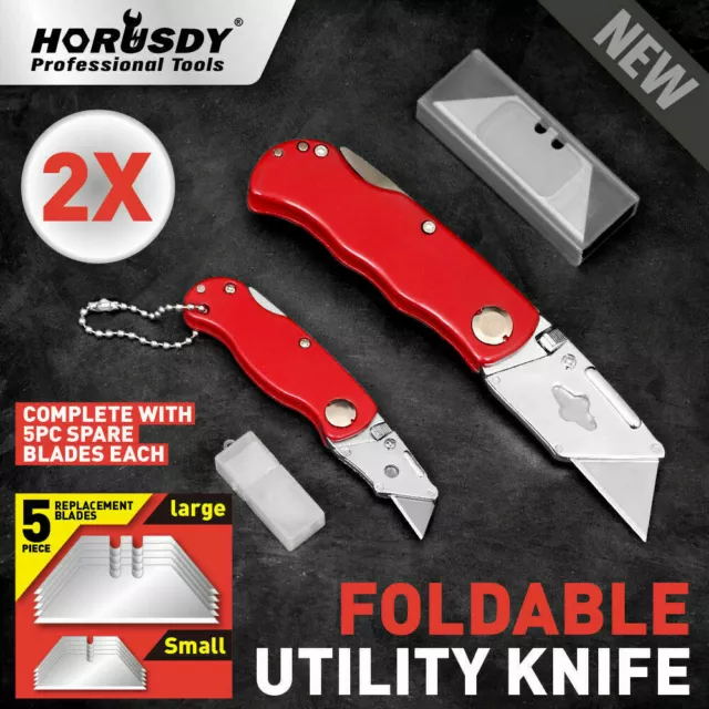 2Pc Folding Utility Knife Aluminium Handle & 10 Spare Stanley Blades Craft New