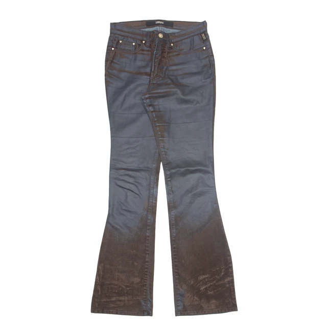 VERSACE pantaloni in pelle scamosciata blu normale bootcut donna W28 L34