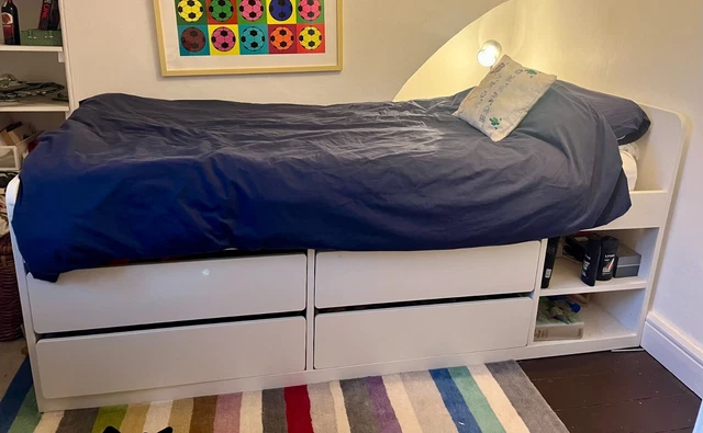 IKEA SLAKT SINGLE bed frame with storage drawers plus Argos memory foam ...