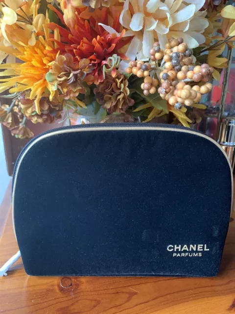 Chanel Parfums Black Velvet Travel Case Makeup Toiletry Bag⚡ 9x7"