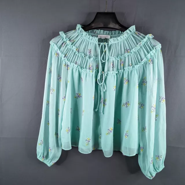 Socialite Womens Top Shirt Small Blue Floral Sheer Tiered Cottage Core Flowy