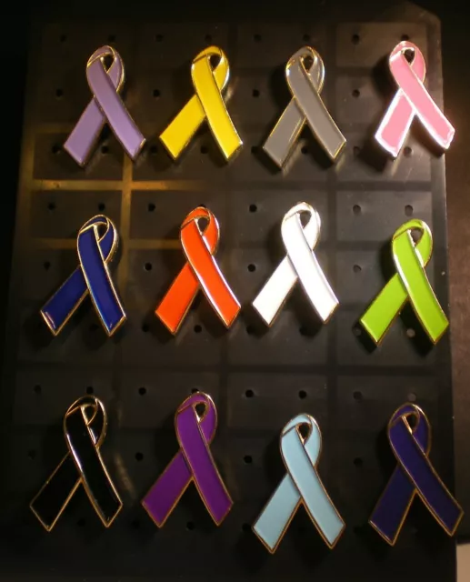 Cancer Ribbon Lapel Pins Illness Awareness choose from 12 Colors
