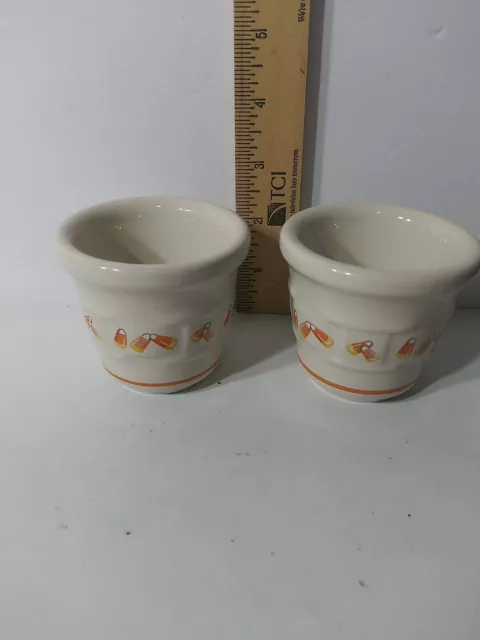 LONGABERGER POTTERY #37508 CANDY CORN 2 Pc Votive Cups Candle Holder Set 2.5in.