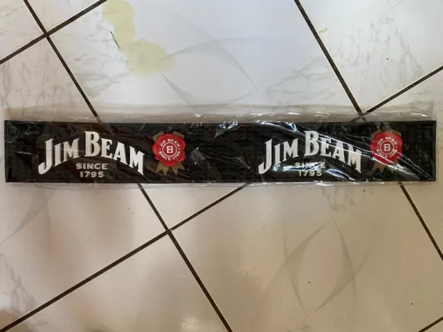 Jim Beam Bourbon Whiskey Black Rubber Bar Drip Spill Mat Beer Pub 24” x 3.5” New