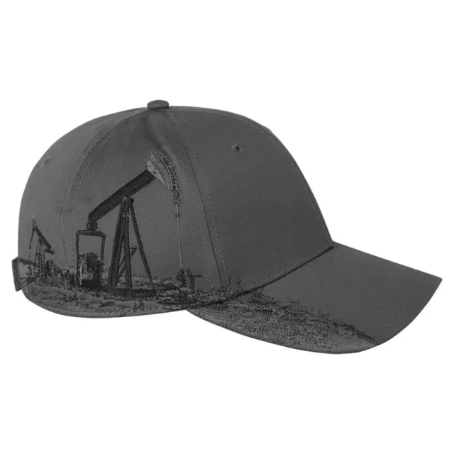 NEW Dri Duck Oil Field Graphic Design Embroidered Grey Adjustable Hat Cap