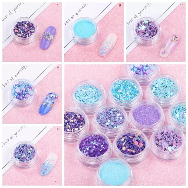 AB Color Mixed Glitter Powders Flakie Rhinestone Nail Sequins 3D Decoration