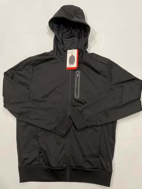 Mens MONDETTA Charcoal Black Softshell Active Hooded Full Zip Jacket Medium A87