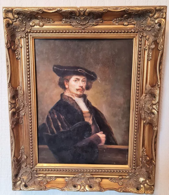 Old Master Copy | REMBRANDT at 34 | Oil on Panel Painting| 19th or 20th Century