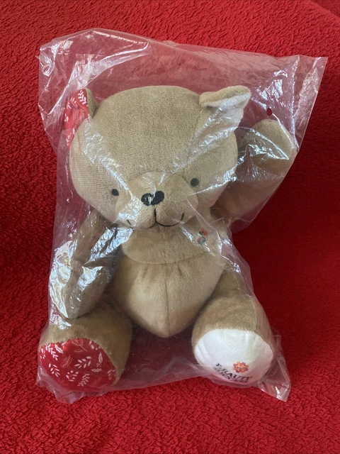 🇫🇷 Peluche Doudou Ours Marron Fleur Brodée Feuilles Rouge Blanc BEAUTY SUCESS