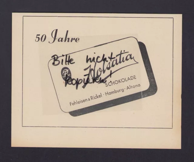 HAMBURG-ALTONA, Werbung 1955, Fehleisen & Rickel Holsatia Schokolade
