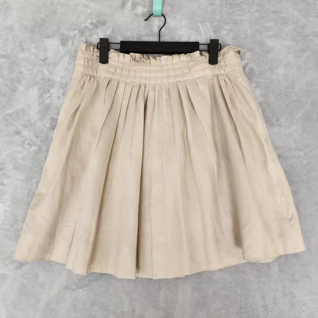 JCREW Linen Skirt Womens Size 8 Ruffle Smocked Waist Natural Oatmeal Pleated 3