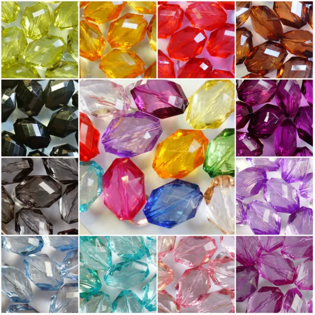 15 x LARGE~OVAL~FACETED TRANSPARENT~ACRYLIC BEADS~CHOOSE COLOUR~22 MM x 15 MM 2