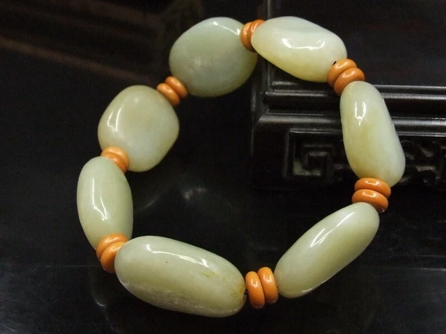 Chinese Antique Nephrite OLD Natural Hetian OLD Jade Bracelets 20mm Beads1