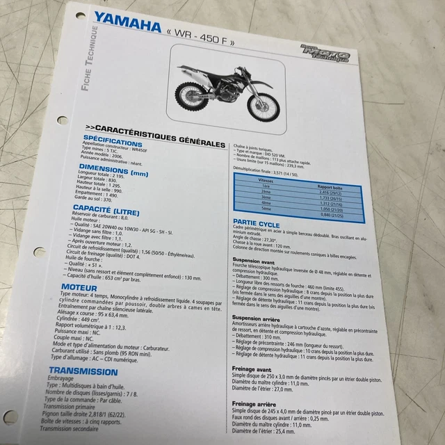 Yamaha WR-450F 5TJC 2006 WR450F Scheda Tecnica Motocicletta Sospensione 450 Wrf