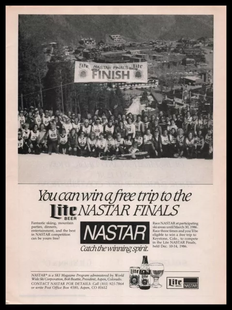 1986 NASTAR Lite Beer Keystone Colorado Snow Ski Race Photo Vintage Print Ad