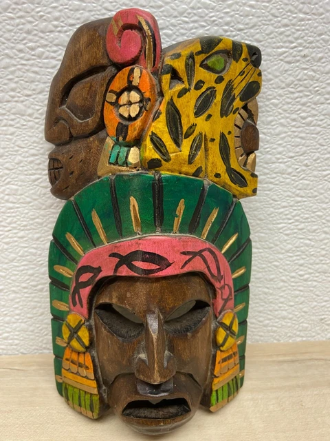 Vintage Mayan Hand Carved Wooden Mask
