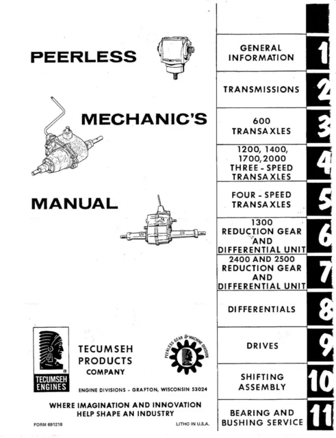 Transaxle Mechanics Manual Fits Peerless 600 1200 1400 1700 2000 Transaxles