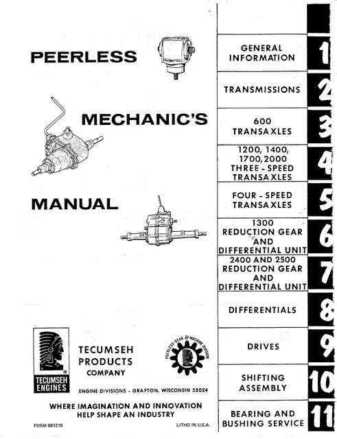Transaxle Mechanics Manual Fits Peerless 600 1200 1400 1700 2000 Transaxles