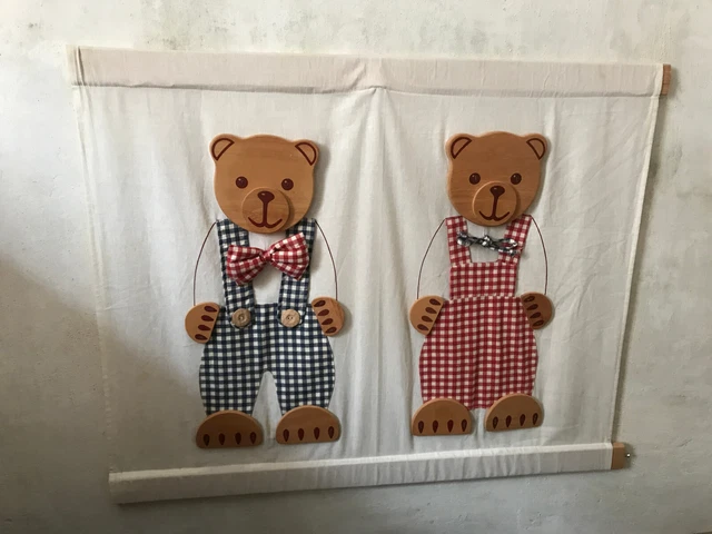 Baby Zimmer Wandbehang Bären Holz Stoff Junge Mädchen bärchen Deko Geburt Weihna