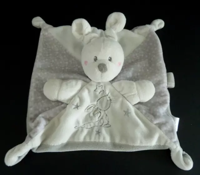 R12. DOUDOU PLAT SIMBA TOYS LAPIN blanc étoile argenté gris attache tétine - TBE