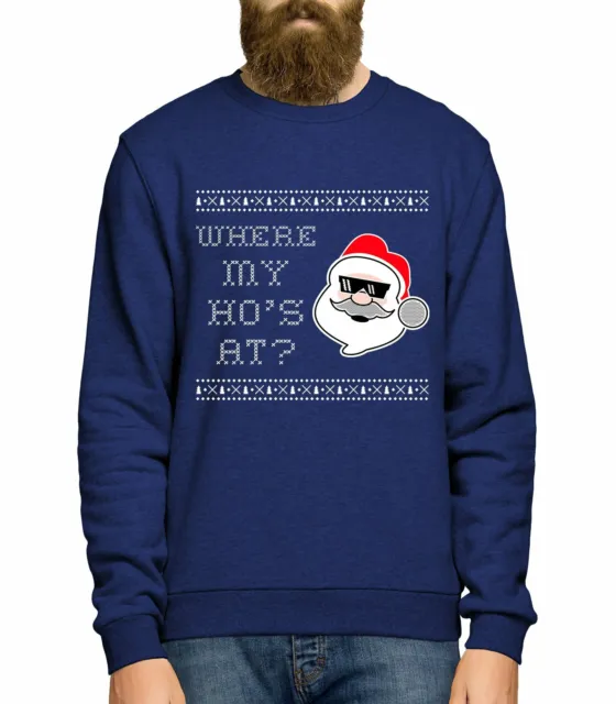 Where's My Ho's At Funny Rude Ugly Christmas Sweater Joke Xmas Jumper Gift Idea
