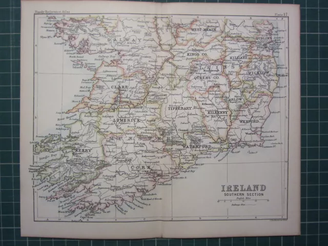 1887 Antique Map ~ Ireland Southern Seet Cork Kerry Tipperary Clare Galway