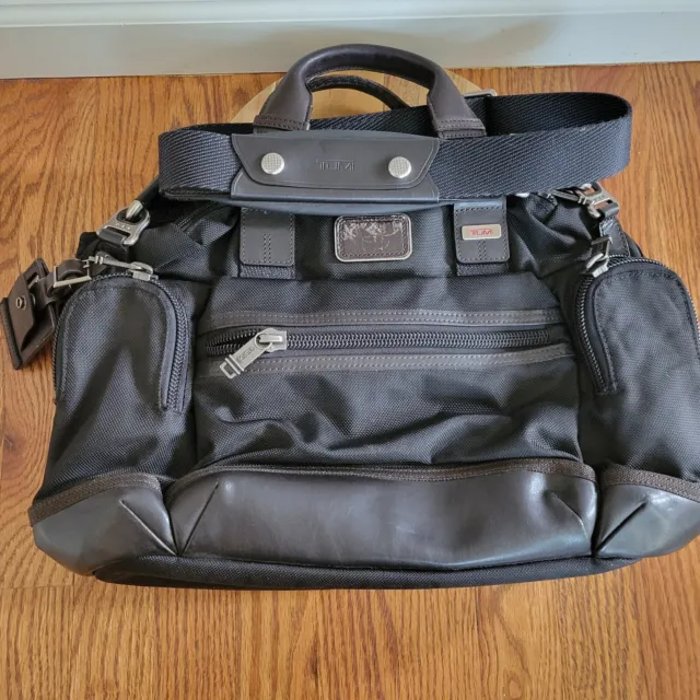 TUMI Alpha Bravo Brooks Black/Brown Nylon/Leather Slim Briefcase Bag 222619HK2