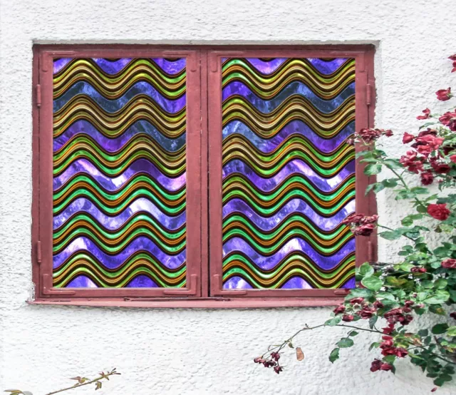 3D Blue Wave ZHU440 Window Film Print Sticker Cling Stained Glass UV Zoe