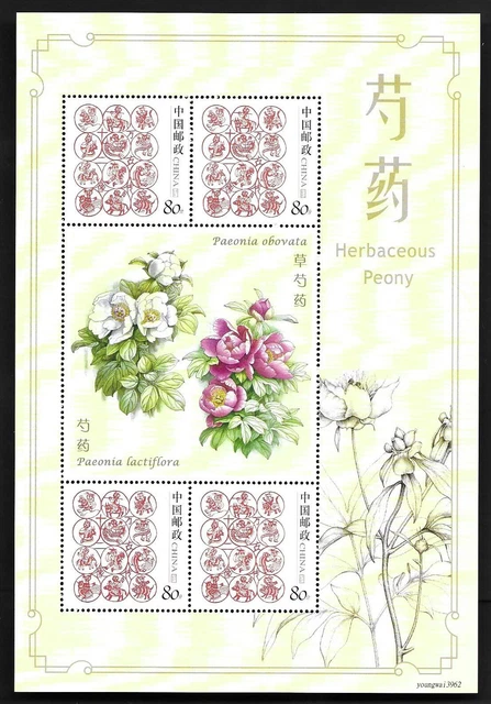 China 2019-9 Herbaceous Peony Special S/S Flower Stamp 芍药 歲歲平安