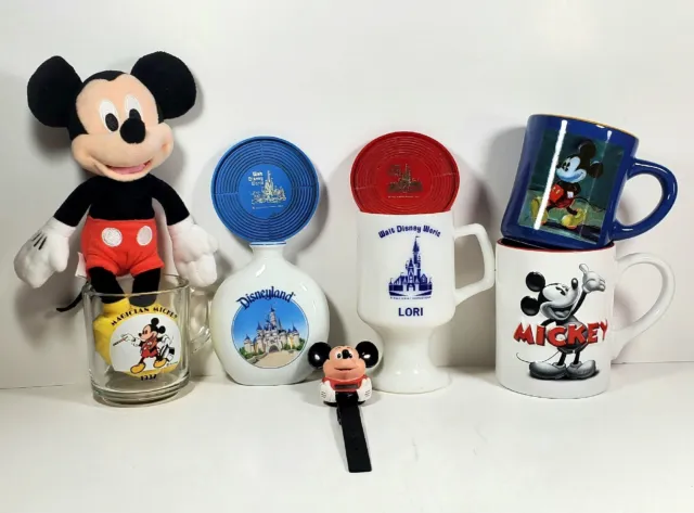 Old Rare Vintage Walt Disney World Lot 60's 70's Souvenir Cup Mug Vase Watch
