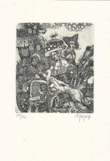 Exlibris Bookplate Radierung Harry Jürgens 1949 Gestalten Fahrzeug