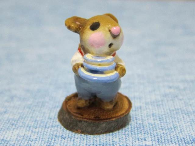 Wee Forest Folk M-52 Vintage Boy Mouse Mother's Helper RARE Wood Base Blue w/Box