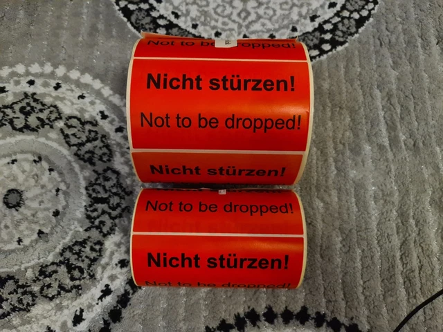 "Nicht stürzen! Not to be dropped!" 1148 Stück Warn-Etiketten 8 x 14,8 cm
