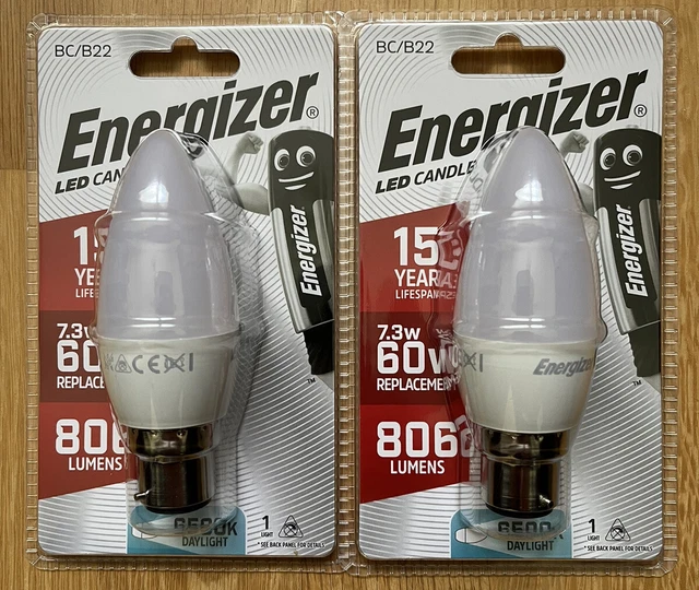 2er-PACK ENERGIZER LED KERZEN GLÜHBIRNEN B22 7,3W = 60W 6500K TAGESLICHT NICHT DIMMBAR NEU