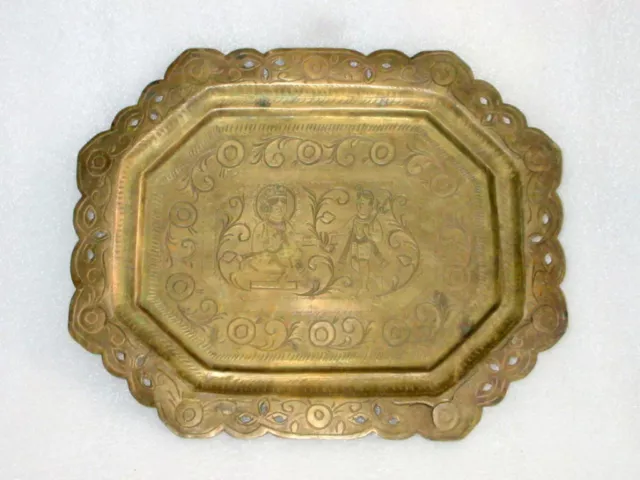 Antik Alt Handgeschnitzt Messing Hindu God RAM Und Laxman Tablett / Platte
