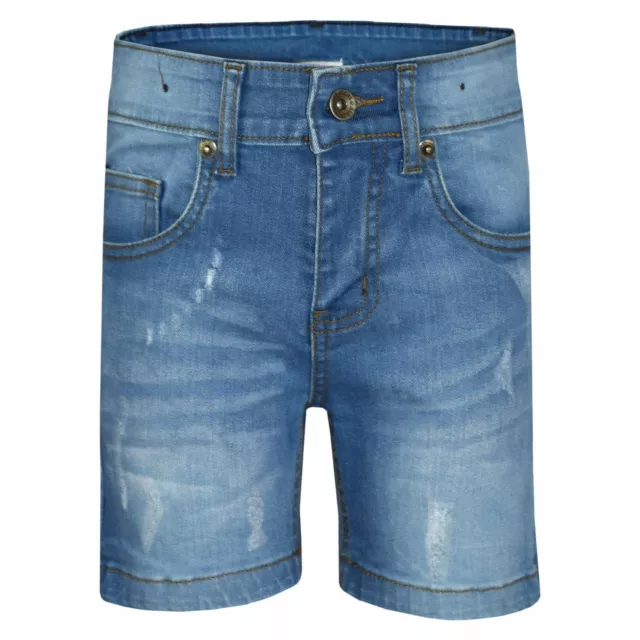 Kids Boys Distressed Blue Denim Shorts Comfort Stretch Jeans Trouser Pants 5-13