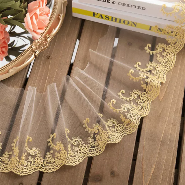 5 Yards Tulle Gold Thread Mesh Lace Trim Fabric Embroidery Sewing Curtain Craft