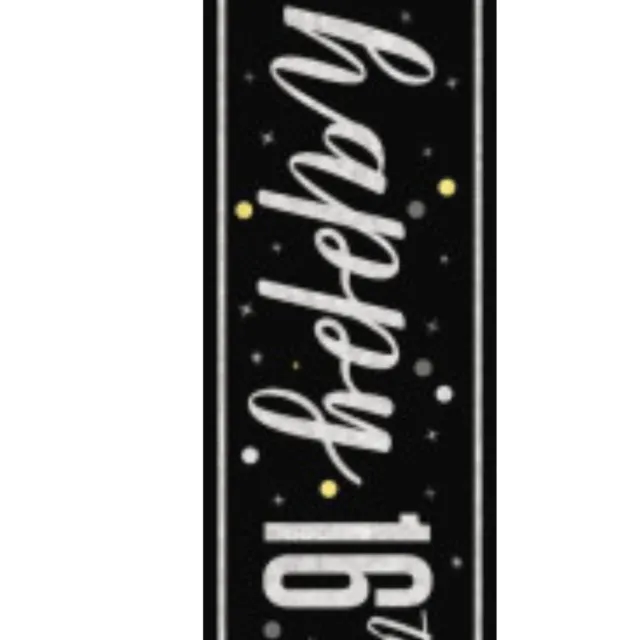16th  Birthday Foil Banner Black Gold Glitz Party Door Wall Decorations