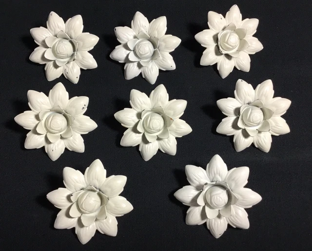 Vintage 8 Drape Push Pin Tie Backs Curtains Flower Design, Metal 1.5”